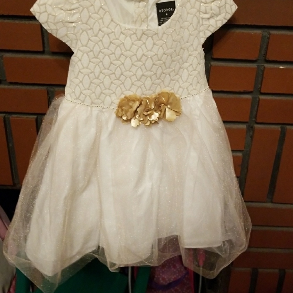 White and Gold Formal dress with flowers